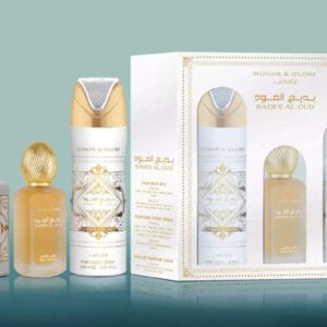SET LATTAFA BADEE AL OUD HONOR & GLORY ( 3 PC) 3.4 OZ EDP / 6.8 OZ PERFUME SPY / 1.7 OZ HAIRMIST