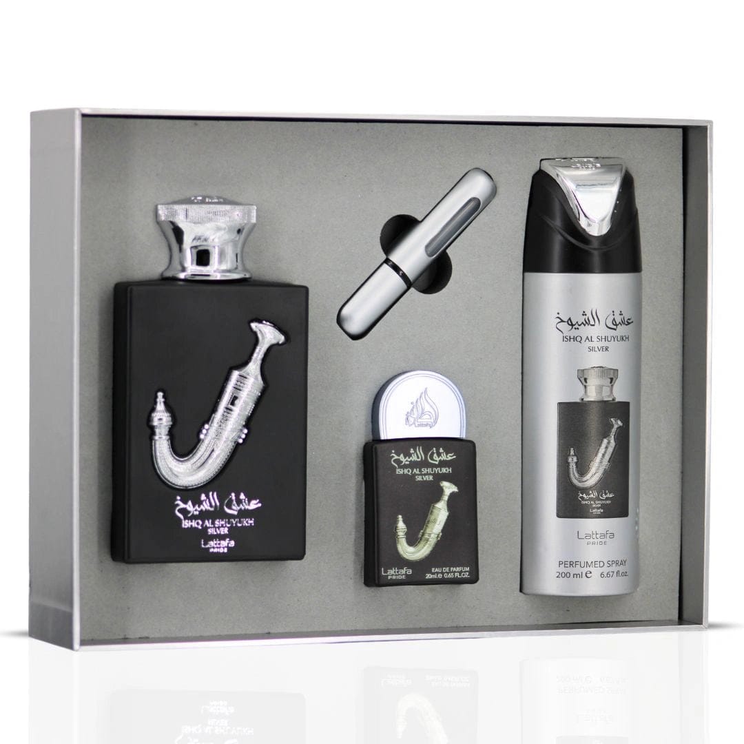 GIFT SET ISHQ AL SHUYUKH SILVER - 3 Piece Eau De Parfum Gift Set BY LATTAFA PRIDE
