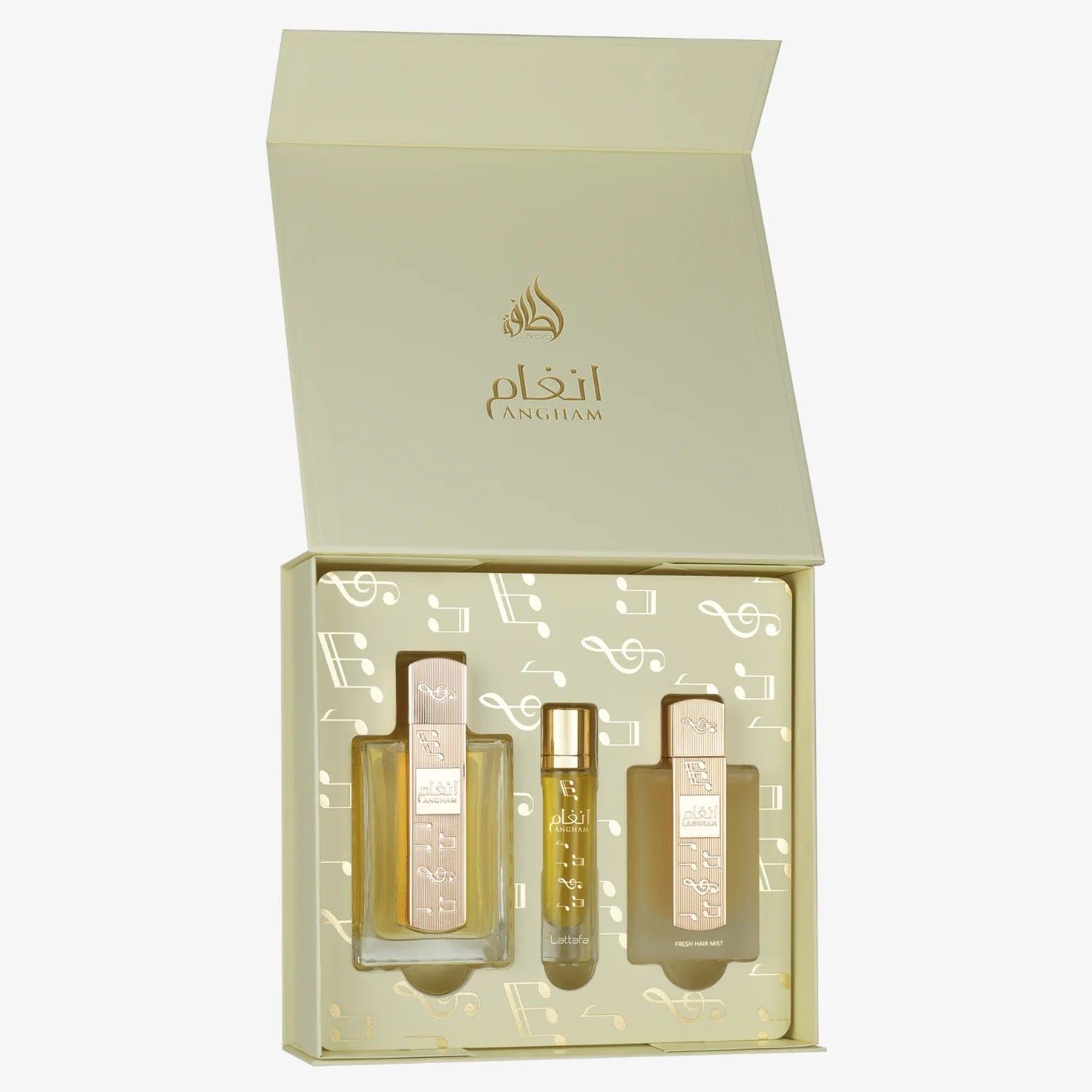 LATTAFA ANGHAM 3 PCS GIFTSET WITH 100ML EDP + 12ML TRAVEL SPRAY + 50ML HAIRMIST