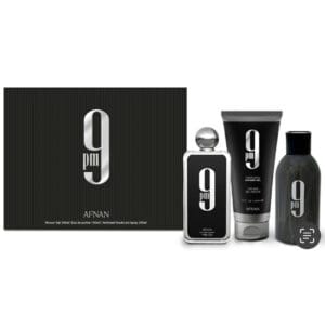 AFNAN 9PM MEN 4PC SET 3.4 EDP SPRAY / 3.4 S.GEL / 3.4 BL / 5.0 BODY MIST